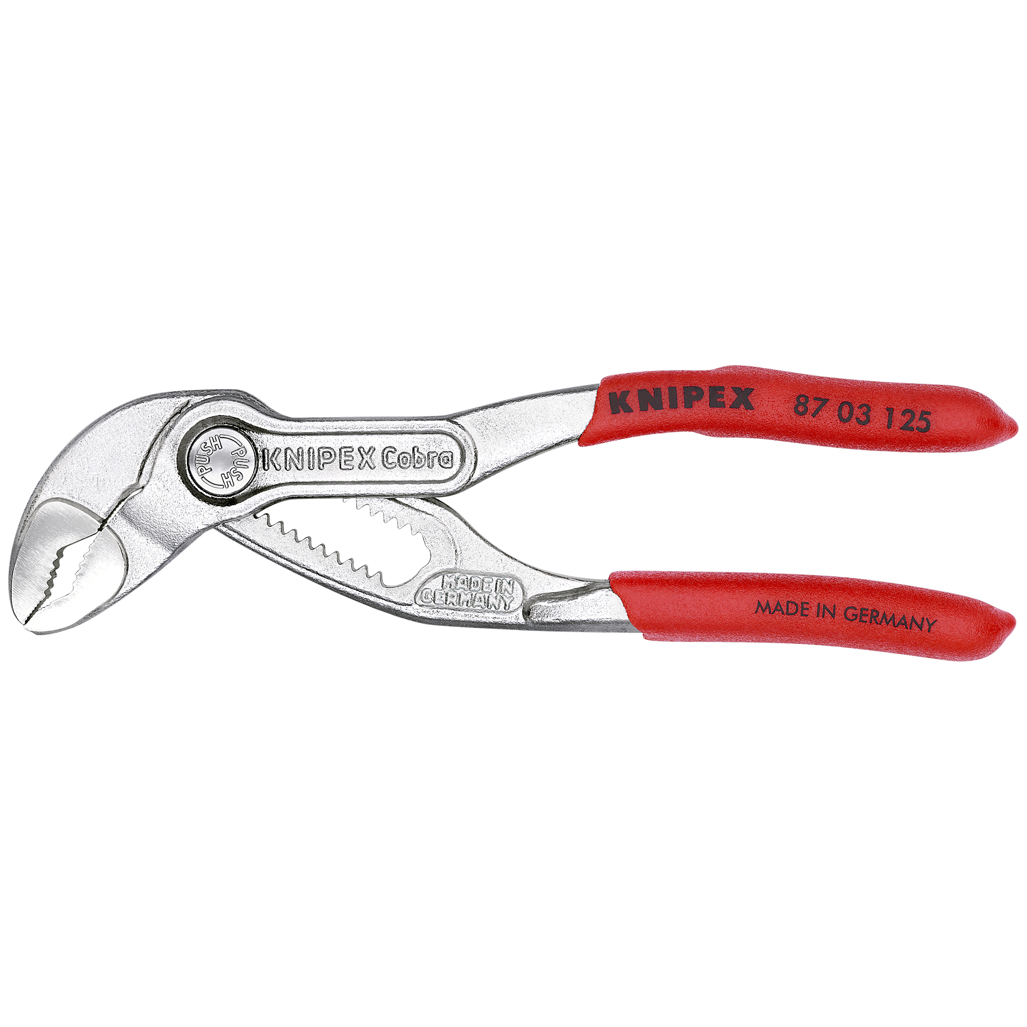 KNIPEX Cobra Water Pump Pliers - 5in., Plastic Coating, Chrome Vanadium, 1.063in. Jaw Capacity, Model# 87 03 125